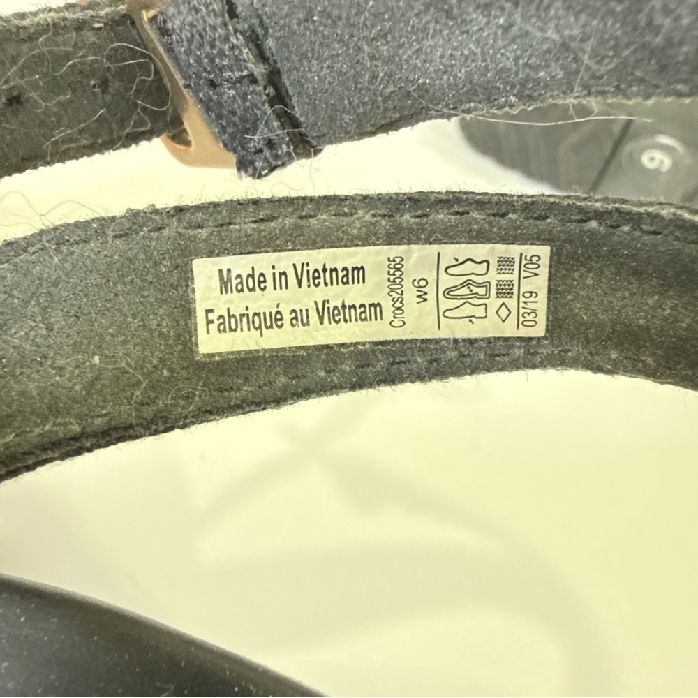 Crocs Women Size 6 Leigh II Metalblock Cross-Strap Ankle Wedge Sandals Black - Picture 10 of 11